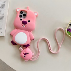 適用蘋果14pro可愛海狸手機殼防丟掛繩iPhone14/13/12pro卡通可愛