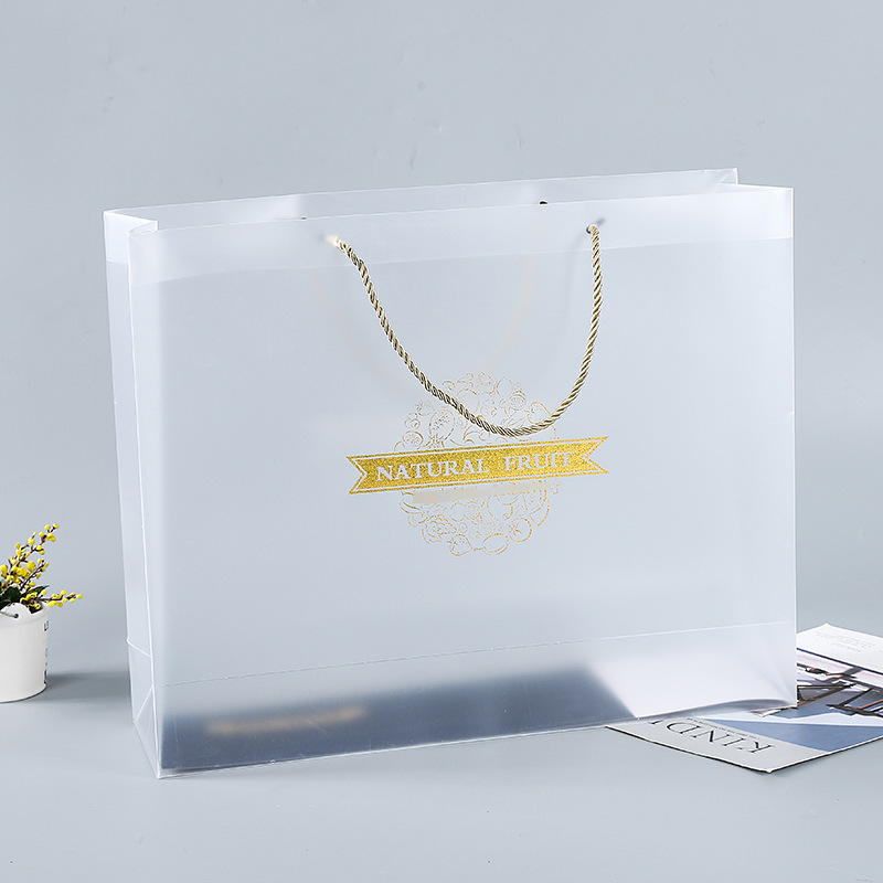 批发PP透明袋水果礼盒透明烫金手提袋手拎袋礼品袋装水果包装袋