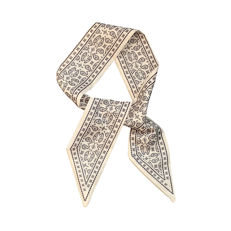 Pañuelo de seda largo, sensación de alta calidad, serie de flores de anacardo retro, pañuelo pequeño estilo ins de doble cara, bolso atado, cinta para el cabello