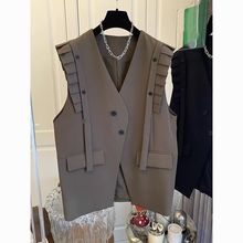秋季新款气质边拼接西装马甲背心外套女宽松休闲中长款上衣