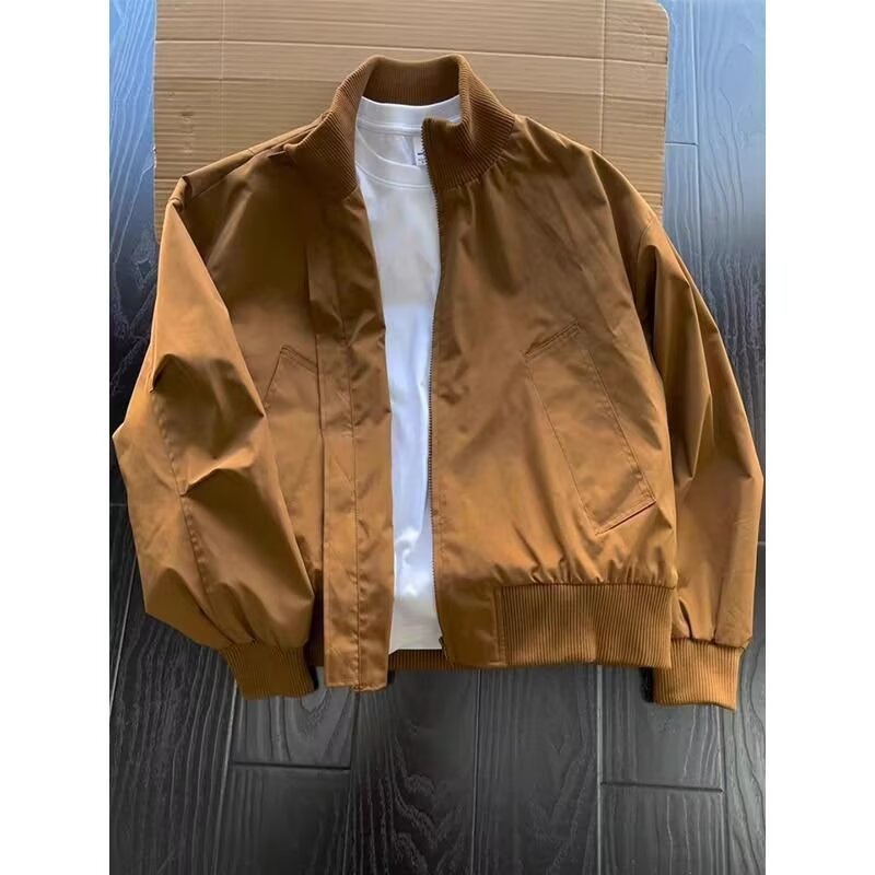 Chaqueta de piloto corta de estilo marrón americano de otoño bombarderos de cuello de béisbol chaqueta de trabajo de alto nivel