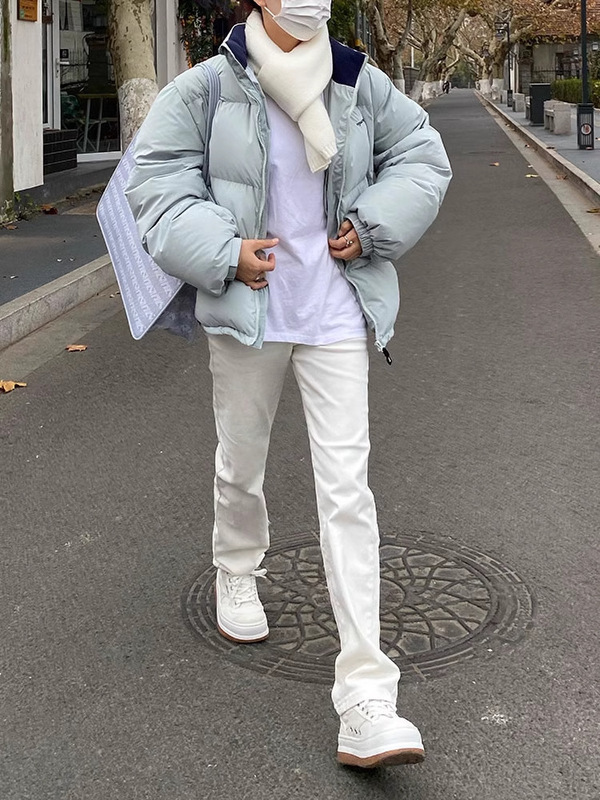 白色窄版牛仔裤女春季新款大码胖mm高腰弹力显瘦直筒推推烟管裤子|undefined