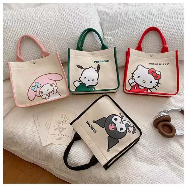 Cute Canvas Bag Tote Bag Large Capacity Hand Carry Commuter Lunch Box Bag Toiletry Bag Women's Bag New Cartoon Small Fresh