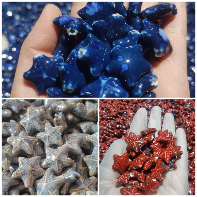 陶瓷海星高温窑变散珠配件串珠手工diy瓷珠手机链五角星手链项链|undefined