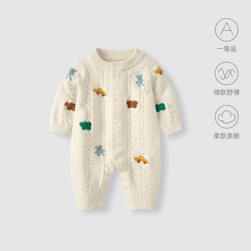 婴儿衣服连体衣秋装小月龄女宝宝满月百天针织毛线哈衣外出服爬服|undefined