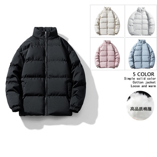 2025 winter stand collar cotton-padded jacket fashion brand loose student couple's cotton-padded jacket casual simple warm windproof plus size cotton