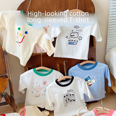 Cute Boys' and Girls' Baby T-Shirts 2023 Summer New Arrival A-Grade Pure Cotton Children's Wear Kids Ultra Soft Print Korean Style Long-Sleeve T-Shirt