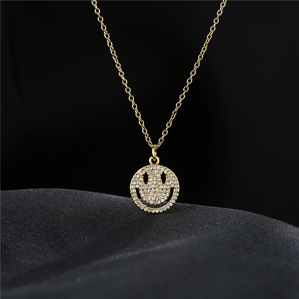 European cute smiley gadgets pendant copper micro-inlaid zircon necklace