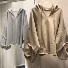 特大码300斤秋冬季新款灯笼袖200卫衣女装韩版宽松ins连帽上衣潮