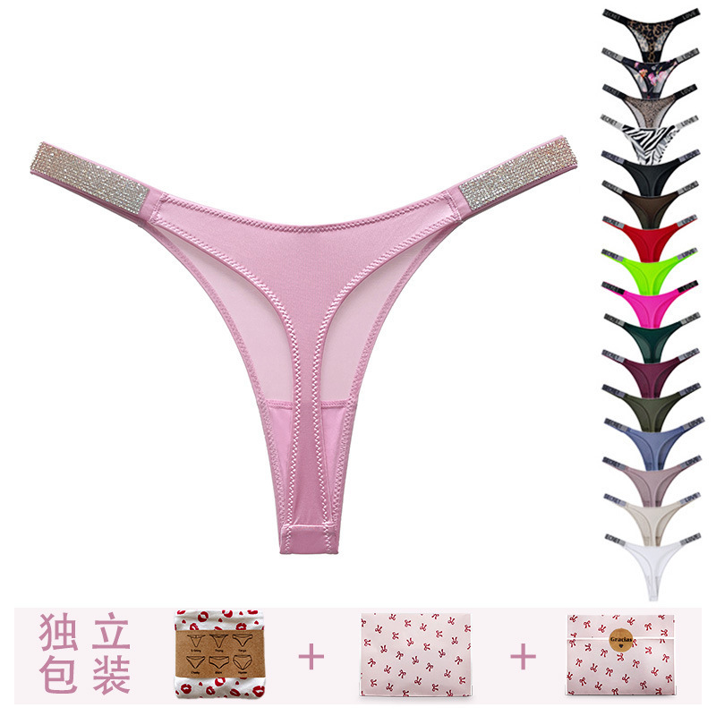 Dropshipping! 1047t European and American Sexy Rhinestone Thong Underwear for Women Fitness Sports Hip Lifting High Fork T-Pants