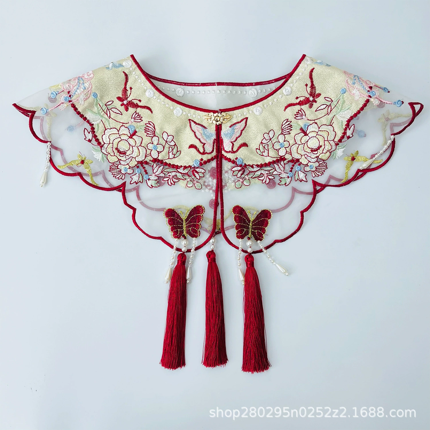 Новый национальный ветер вышитый бабочка цветочный бахрома кулон облачный плечо аксессуар Hanfu зимний новый новогодний праздничный поддельный воротник спот