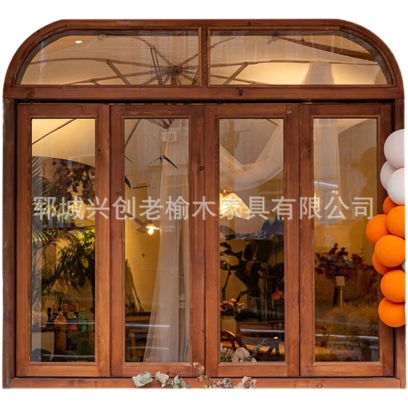 Old Elm Solid Wood Door Log Door and Window Sliding Arched Door Street Cafe Single Door Clothing Store Solid Wood Door
