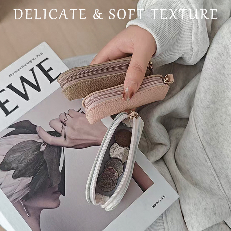Japanese Style Texture Mini Lipstick Bag Zipper Coin Bag Pu Leather Lipstick Cosmetics Bag Gift