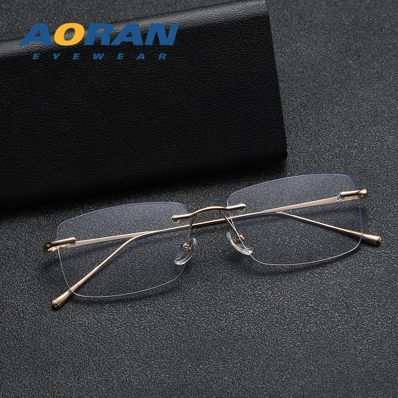 Ultra-light anti-blue light glasses frame business frameless gold wire flat mirror retro square frameless myopia glasses frame men