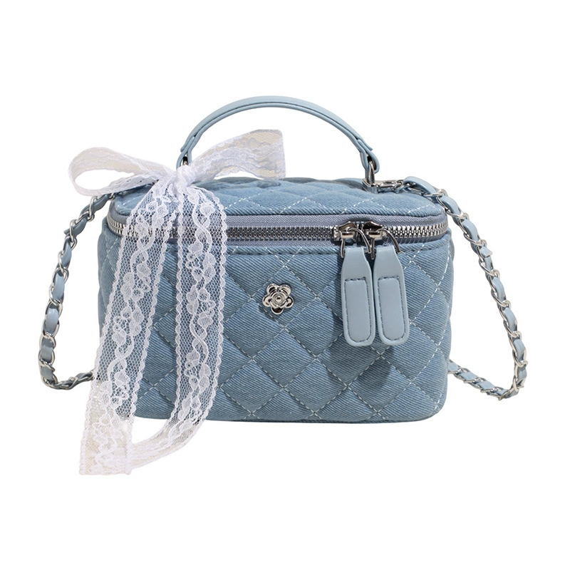Denim Box Shoulder Bag, chain strap, light-luxury one-shoulder design, small & large