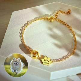 境新品定 制图片不锈钢宠物猫爪子钢牌可激光刻字手链礼物独特