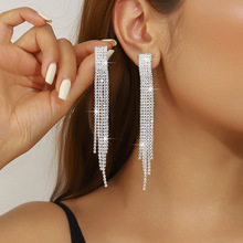 气质简约新娘耳饰水钻流苏耳环高级感婚礼宴会饰品长款钻链耳坠女