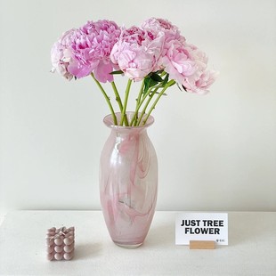 New Chinese Colored Glaze Pink Cloud Texture Light Luxury Middle Ancient Vase Living Room Flower-arranging Soft Carnation Flower-arranging Ornaments