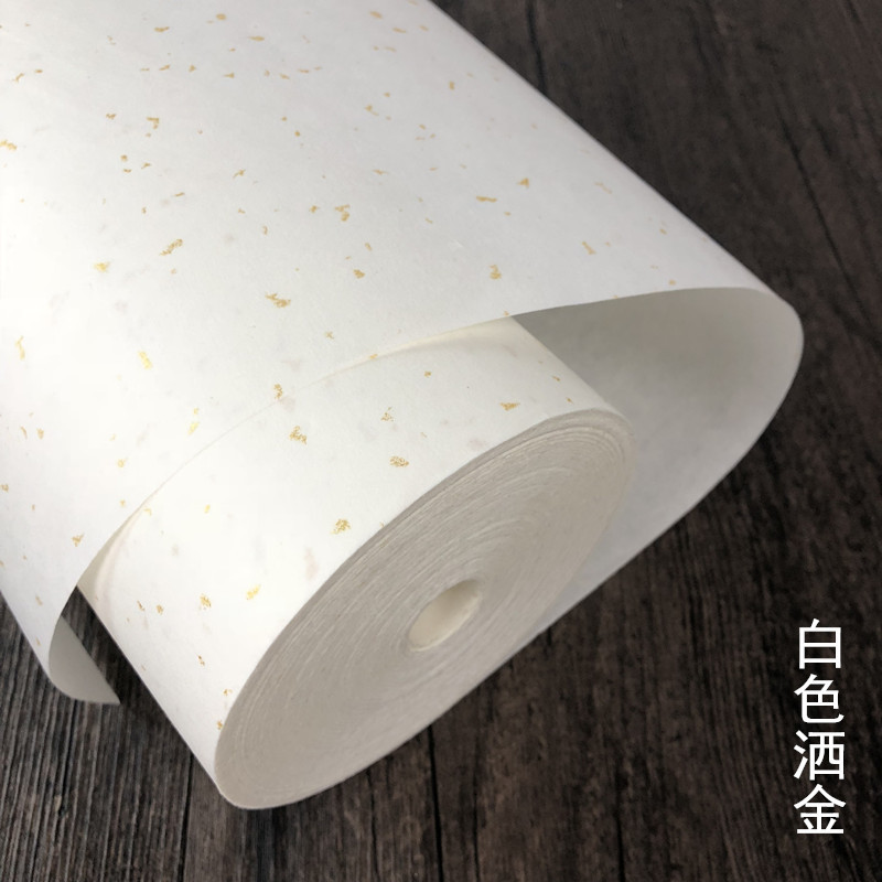 Espolvorear papel de arroz de largo rollo de oro engrosado gran Buda rojo amarillo antiguo azul y negro medio crudo caligrafía de caligrafía y pintura china