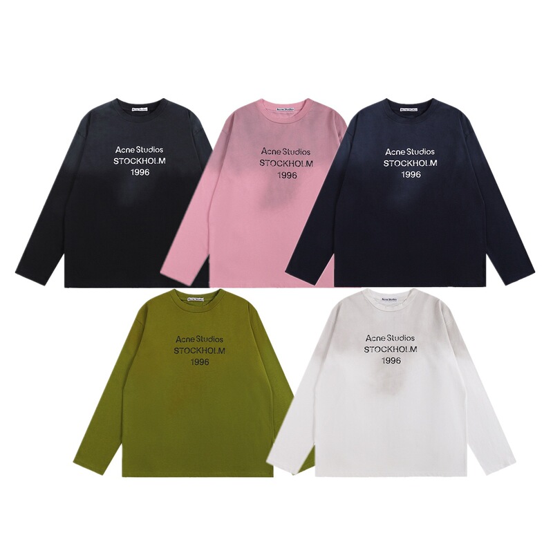 Ac Style Distressed Washed 1996 Letter Logo Retro Print Rendering Trendy Brand Ins Male and Female Couple Long-Sleeved T-Shirt