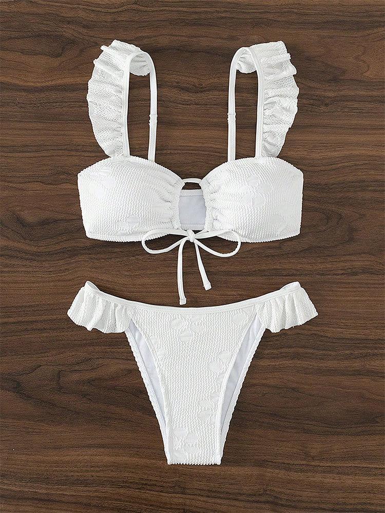 Bikini 2024 new solid color strapless fly edge split bikini triangle hot spring swimsuit for women's ins_voghion.com