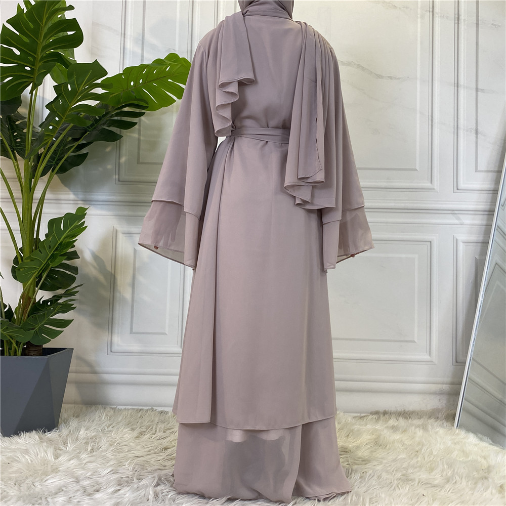 1875#[With hijabs]2 layers Chiffon Lantern Sleeve Abaya - CHAOMENG MUSLIM SHOP