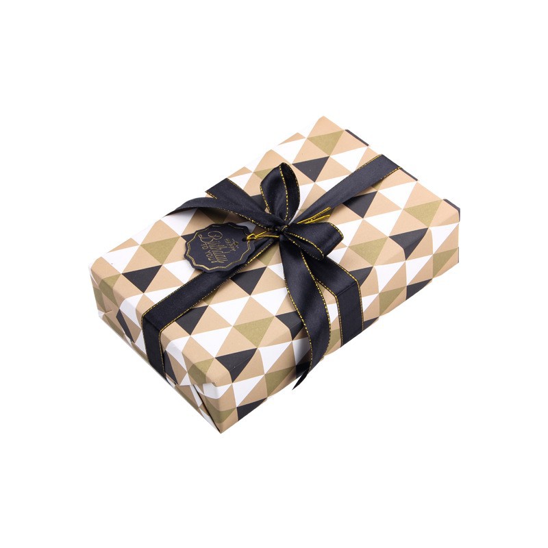 Papel de regalo popular transfronterizo para San Valentín y cumpleaños, juego de papel de regalo de lujo sencillo con diseño a cuadros y rayas.