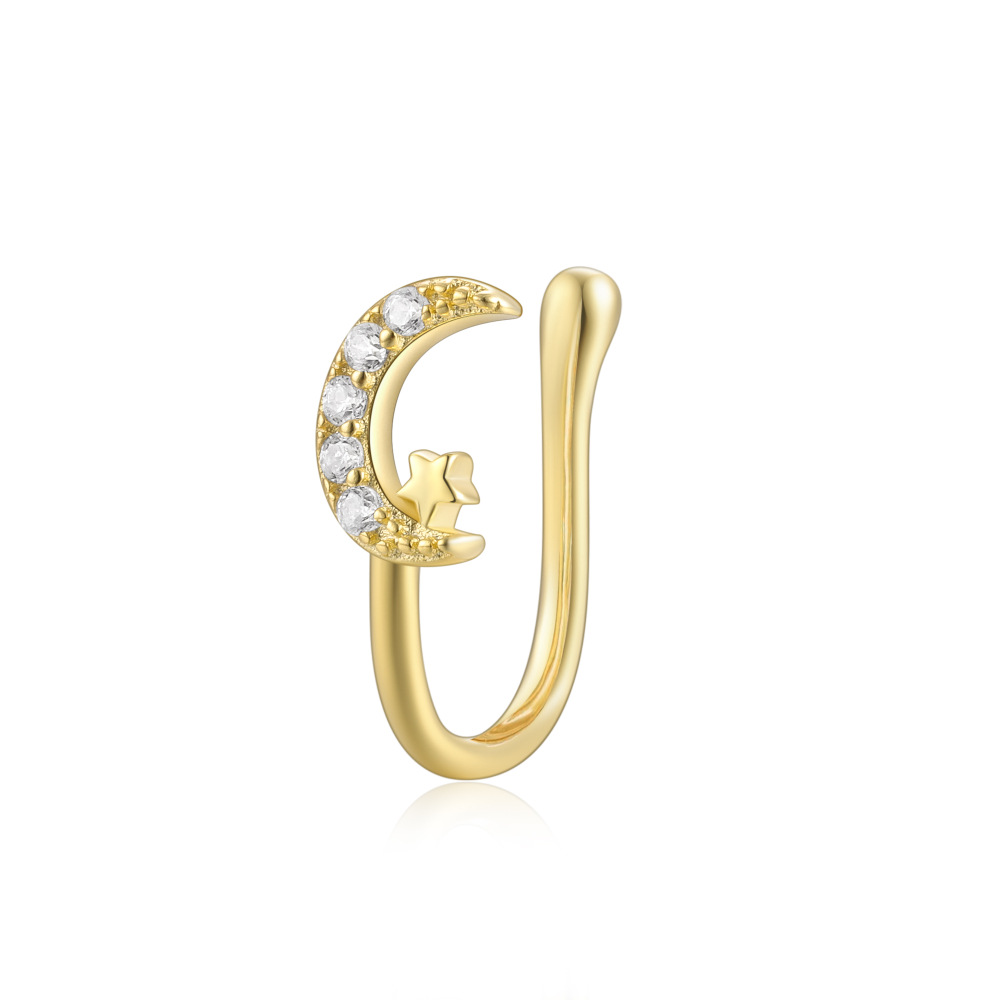 2g Weight Nose Ring Classification 1 Piece Quantity Daily, Street Occasion 925 Sterling Silver Material Star, Moon Pattern Women's Gender Plating Design Simple Style Style 1 Piece Nose Rings & Studs Simple Style Star Moon 925 Sterling Silver Plating 57