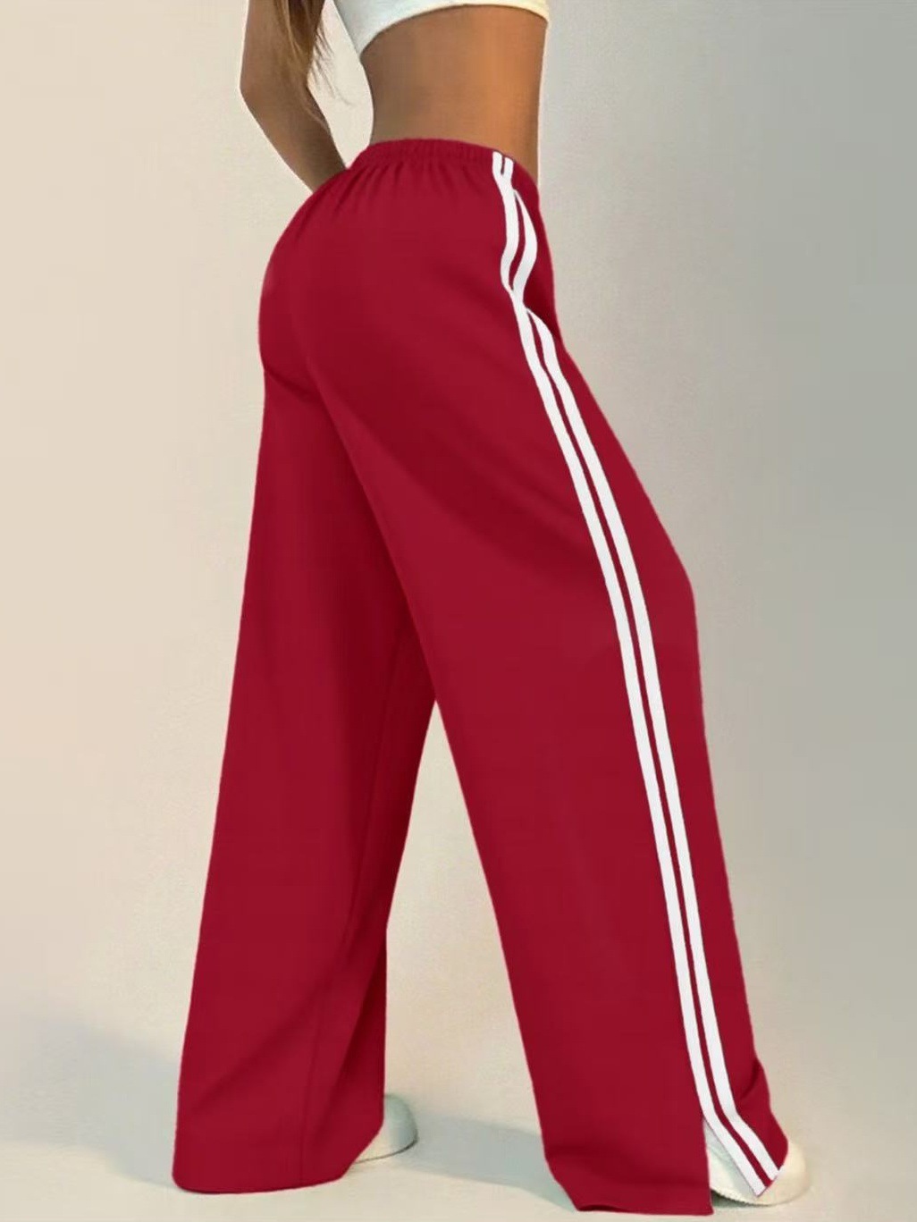 High-waisted Wide-leg Lounge Pants With Side Stripe Detail_voghion.com