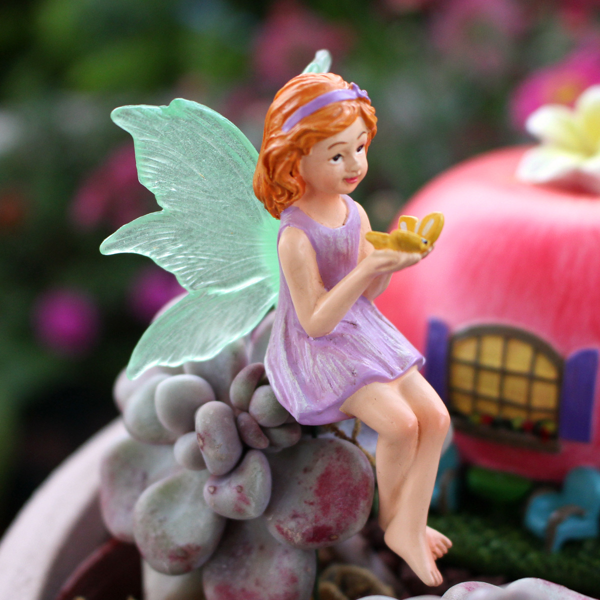  new Luminous fairy garden micro landscape decoration ground plug-in decoration butterfly flower fairy flower pot plug-in
