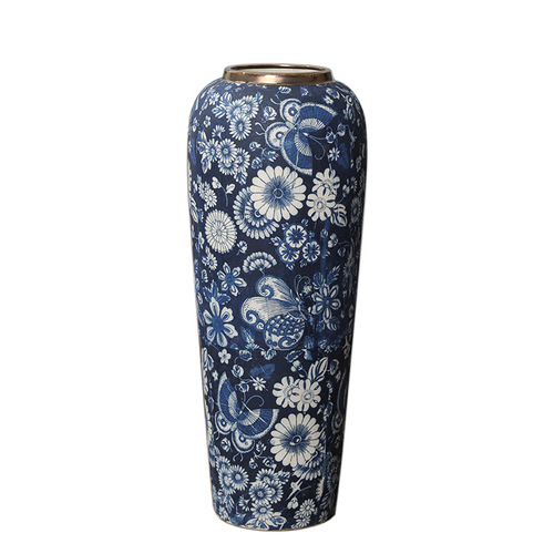 35CM Jingdezhen Ceramic Blue and White Vase Home Decoration Model Room Phnom Penh Flower Slim Tall Radish Handmade Vase
