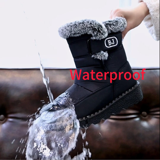 2025 Cross-Border Outdoor Rabbit Plush Snow Boots for Women Widened Velcro Mid-Calf Cotton Shoes Waterproof Women's Cotton Boots European Size 45