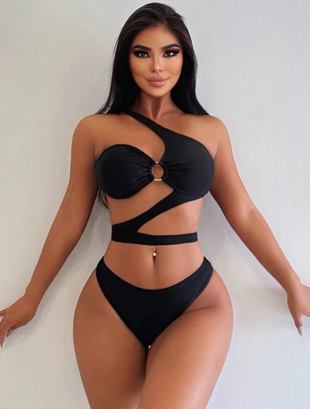 Sexy Cutout One-piece Swimsuit For Women Solid Colour Monokini_voghion.com
