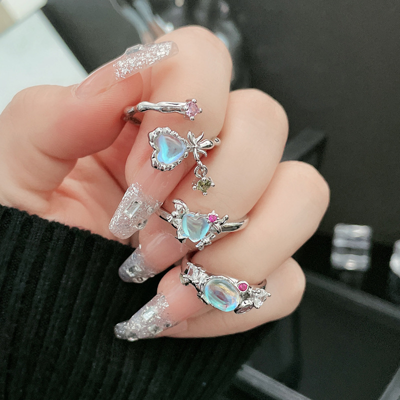 10g Weight Artificial Gemstones Inlay Material Open Rings Classification 1 Piece Quantity Casual Occasion Copper Material Heart Shape, Bow Knot Pattern Women's Gender Inlay Design Lady Style Copper Lady Inlay Heart Shape Bow Knot Artificial Gemstones Open Rings 3