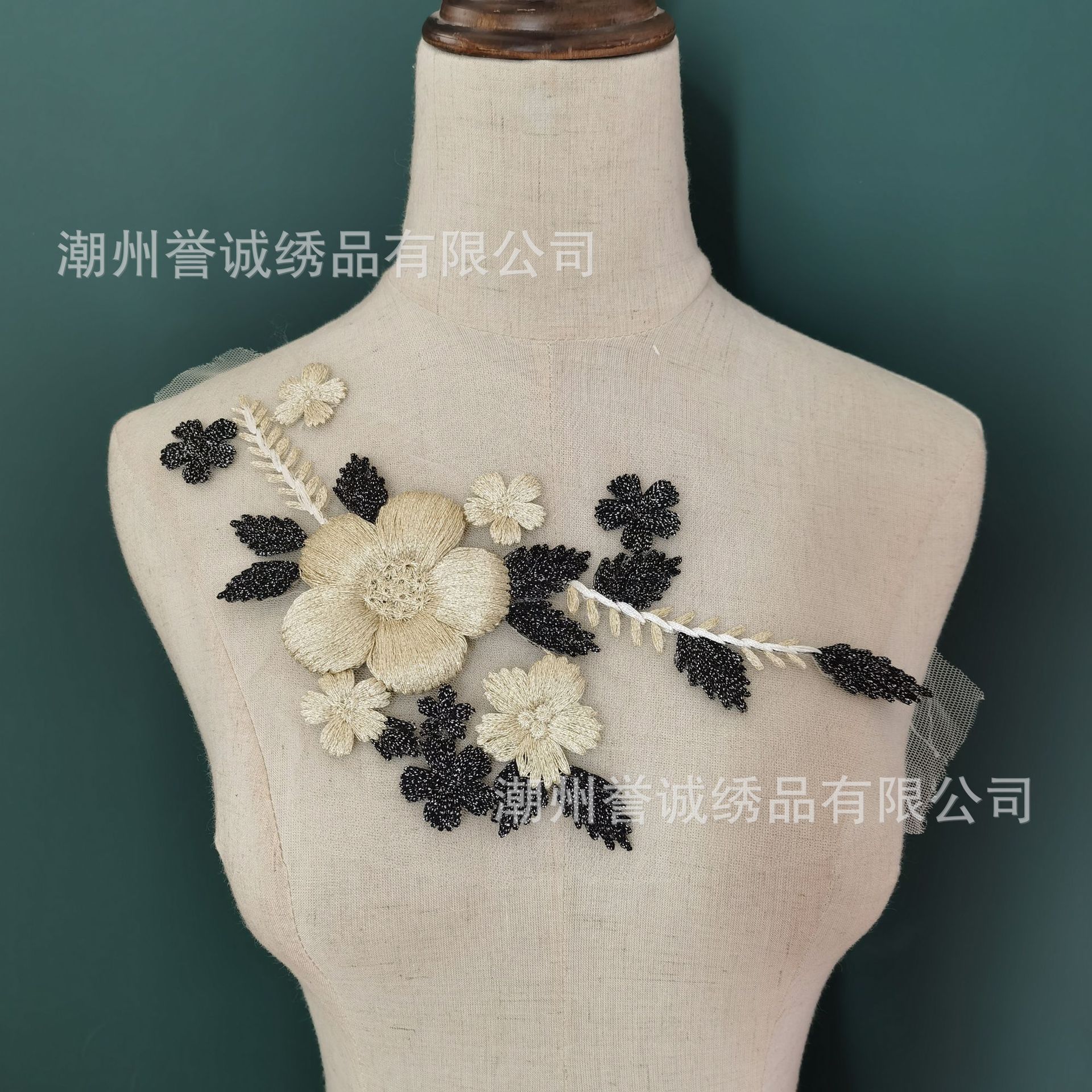 服装礼服辅料婚纱旗袍胸花布贴电脑刺绣补丁金色仿手绣对花女装花