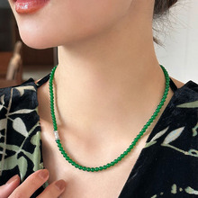 多戴天然绿玛瑙玉髓项链夏季女百搭高级感小众串珠新中式颈链饰品