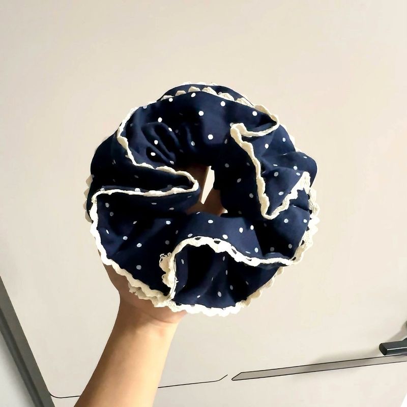新款时尚秋冬温柔超大蕾丝花边波点大肠圈甜美丸子头发圈方巾发饰|undefined