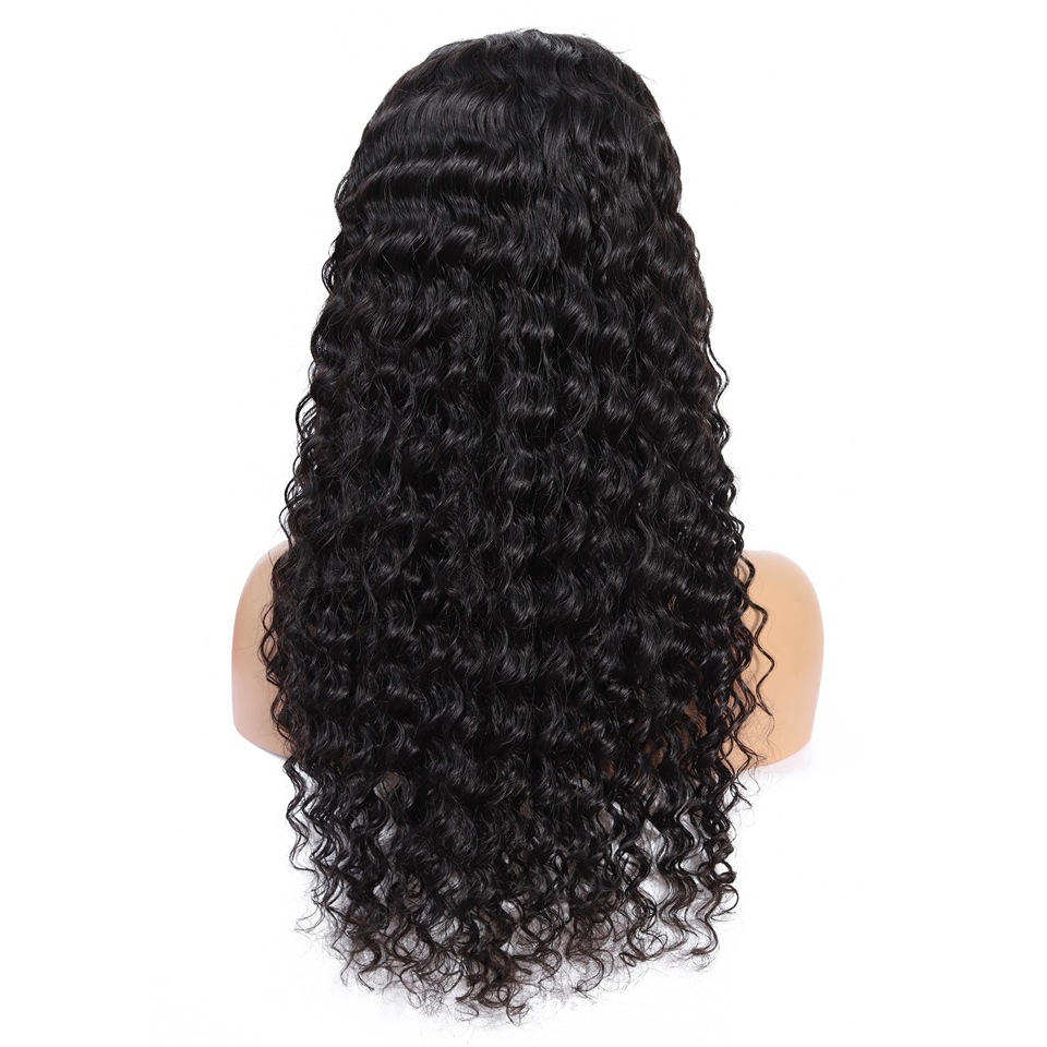 13x4 onda profunda frente encaje real peluca cabeza cubierta profunda peluca rizada encaje pelo cubierta negro