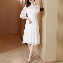高品质法式优雅刺绣白色连衣裙夏季高级感收腰显瘦气质减龄仙女裙