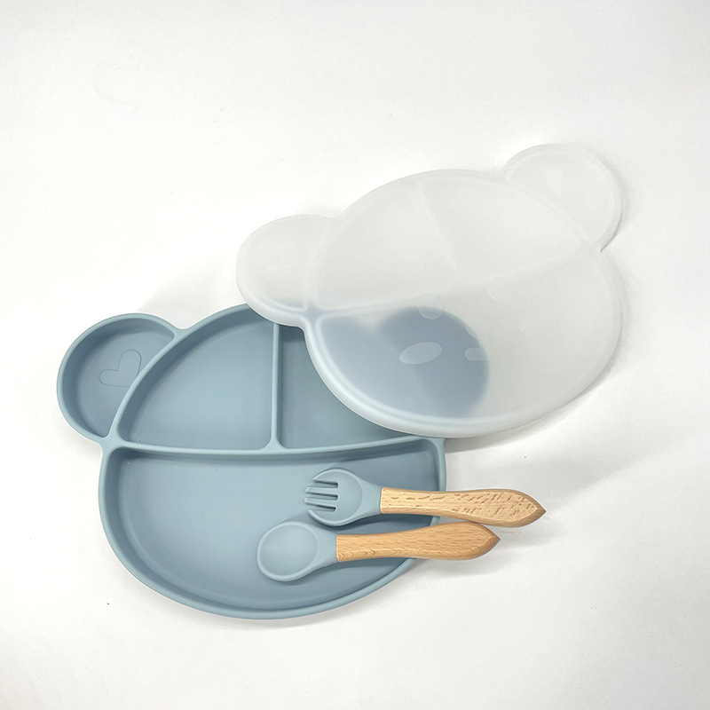 HCD-008 (미키 접시 + 먼지 덮개 + 나무 포크 스푼) 그레이 블루