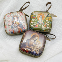 方形手绘热销念珠包收纳盒卡通图案便携零钱包跨境原创设计7x7cm