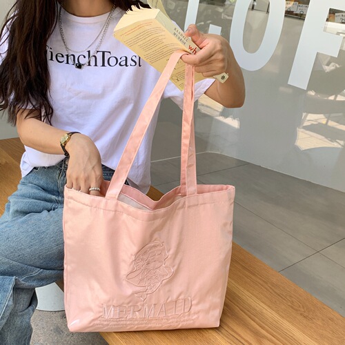 2961 Niche design pearlescent embroidery cream color large capacity canvas bag women's handbag shoulder tote bag