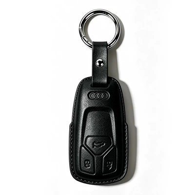 Audi A4L car key Car key bag - model-a-black-leather-case-p2-short-leather-buckle-key-cover