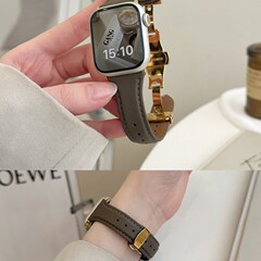 适用苹果手表AppleWatch9表带真皮舒适蝴蝶扣iwatch876543seS10