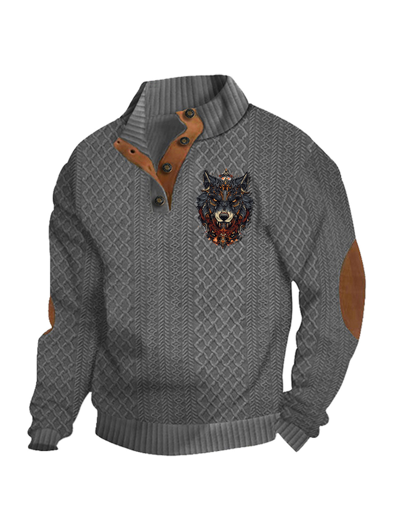 Transfronterizos Amazon otoño invierno caliente tamaño europeo para hombres al aire libre imitación de cuello de manga larga impresa hoodie de tres botones