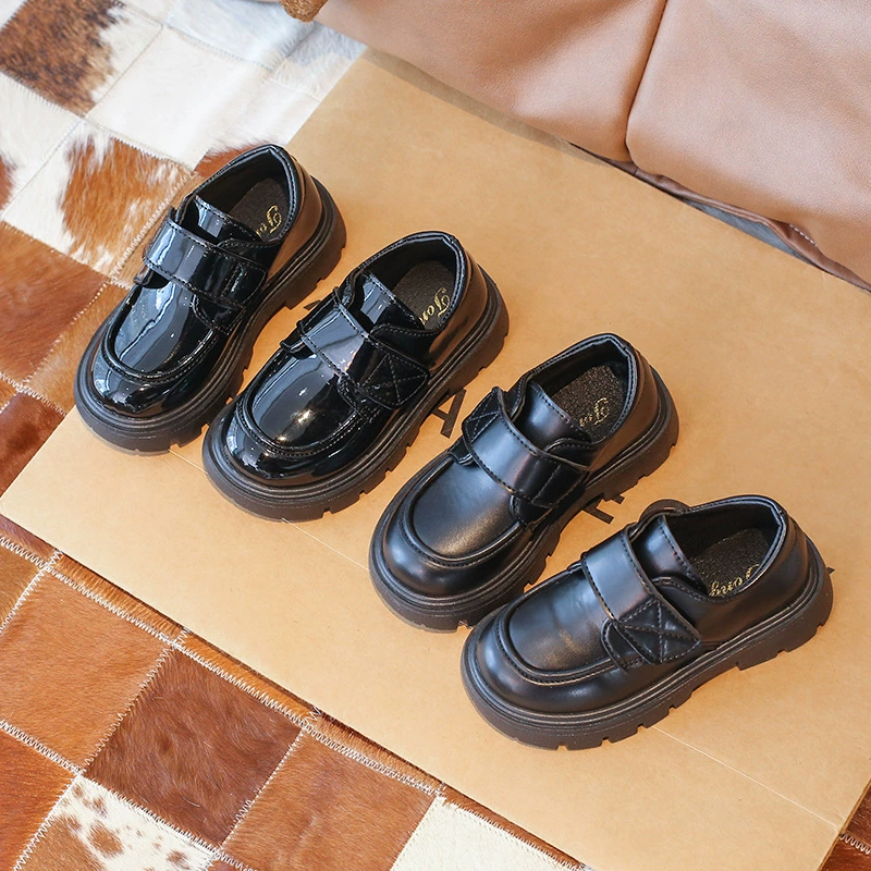 Детская кожаная обувь для мальчиков весна и осень 2024 новый британский стиль черный школьник студенческая обувь для студенческого городка