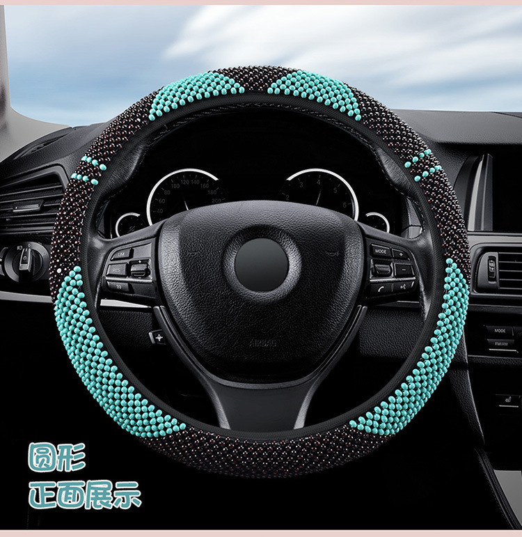 Explosive wholesale wooden beads car steering wheel cover summer breathable ladies four seasons universal beads non-slip sweat absorbent cover