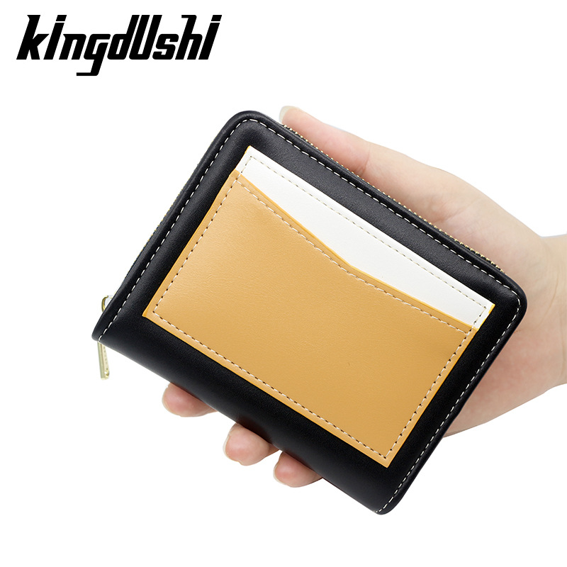 Nueva Cartera de mujer de moda simple multi-funcional contraste color monedero titular de la tarjeta hebilla de dos veces la cartera corta de las mujeres