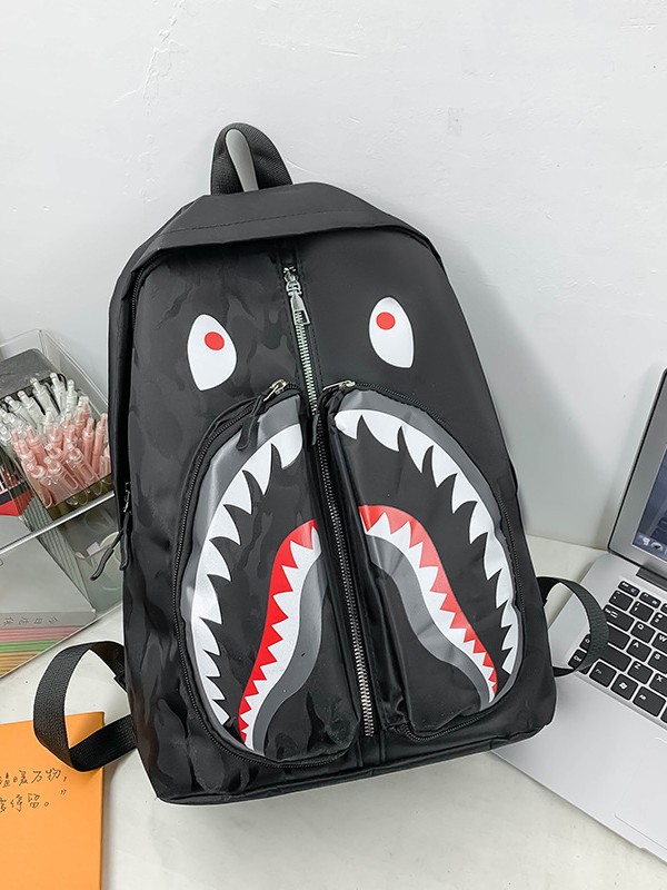 Women's New Style Simple and Fashionable Shark Graffiti Student Backpack Trendy Daily Versatile Student School Bag