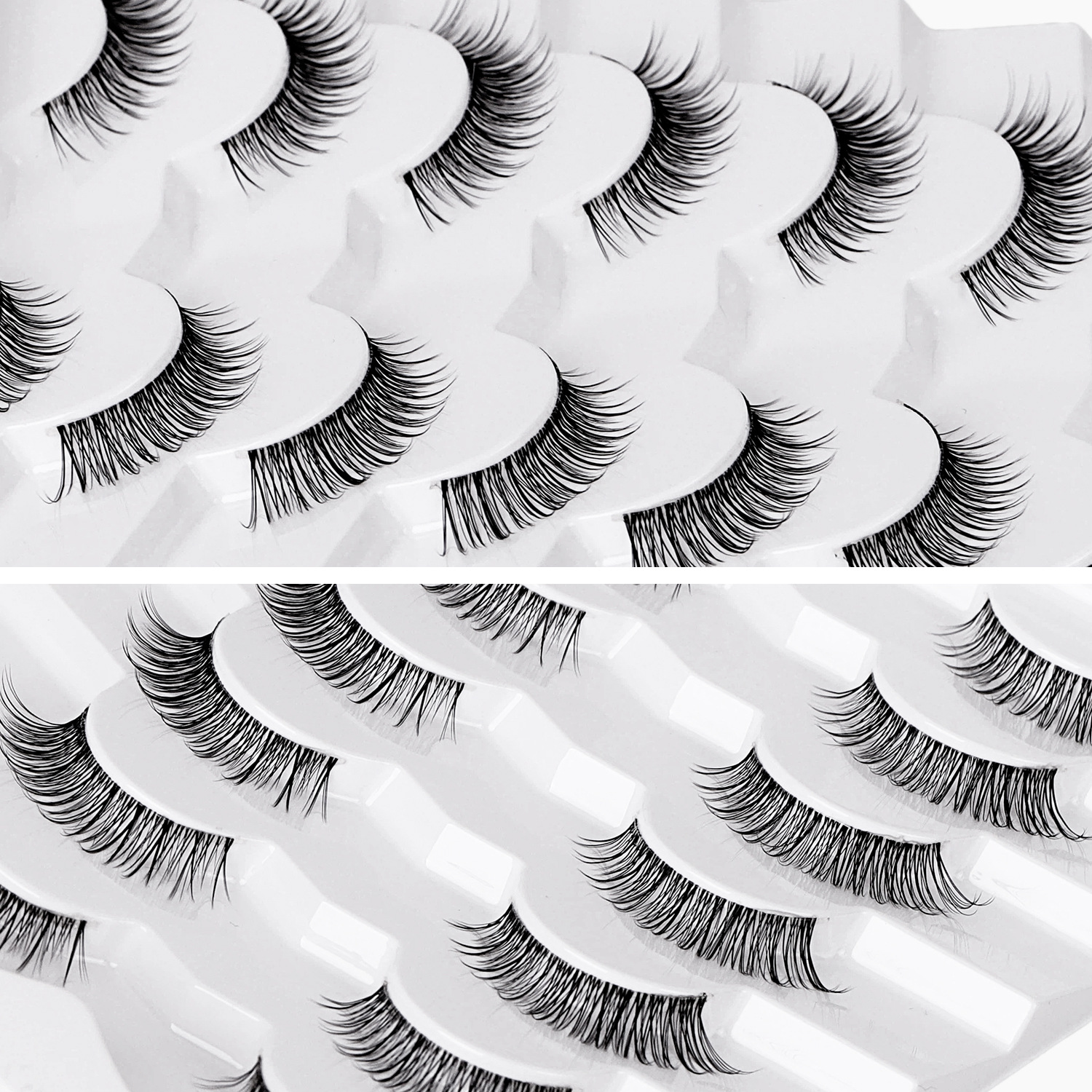10 par de pestañas falsas hechas a mano pura natural desnuda mujer maquillaje cruzado denso estereoscópico transfronterizo transparente terrier pestañas falsas